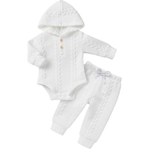 YOUNGER TREE Newborn Baby Boy Girl Clothes Hooded Long Sleeve Romper Pants Set Solid Ribbed Infant Fall Winter Outfits