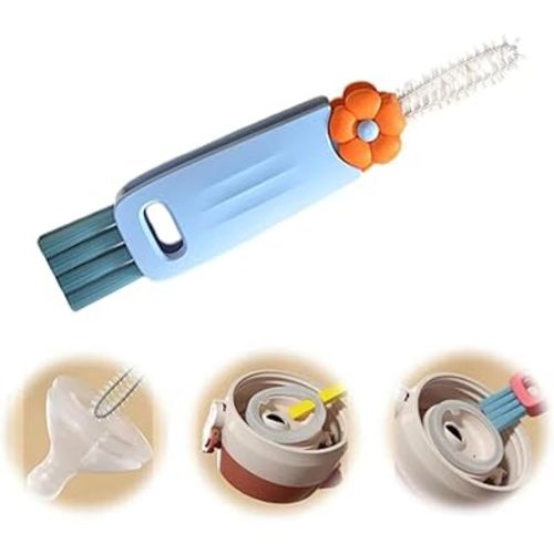 limveso 3 in 1 Cup Lid Gap Cleaning Brush, Baby Bottle Cleaning Brush, Blue