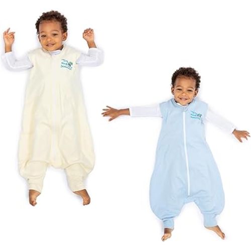 Baby Merlin's Magic Dreamsack Walker Pack of 2-100% Cotton Wearable Blanket Walker Sleep Sack for 12-18 Months Babies - Promotes Restful Sleep and Hip of Movement - Cream and Blue