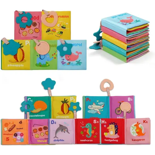 5-Pack Soft Cloth Crinkle Books for Babies 0-3, Washable Non-Toxic Sensory Early Educational Toys, Bath & Learning Cloth Books for Infants