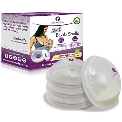 Breast Shell & Milk Catcher for Breastfeeding Relief (2 in 1) Protect Cracked, Sore, Engorged Nipples & Collect Breast Milk Leaks During The Day, While Nursing or Pumping (4 Pack)