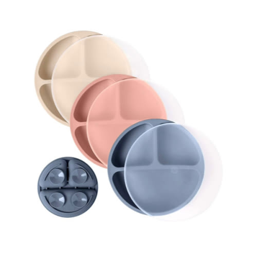 WeeSprout Suction Plates with Lids for Babies & Toddlers - 100% Silicone, Dinnerware Stays Put, Divided Design for Picky Eaters, Microwave & Dishwasher Friendly, 3 Pack