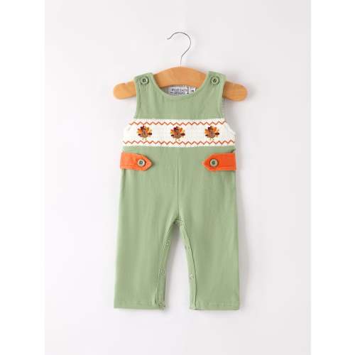 Fall Thanksgiving Chicken Smock Embroidered Green Boys Romper – Lily and Lincoln