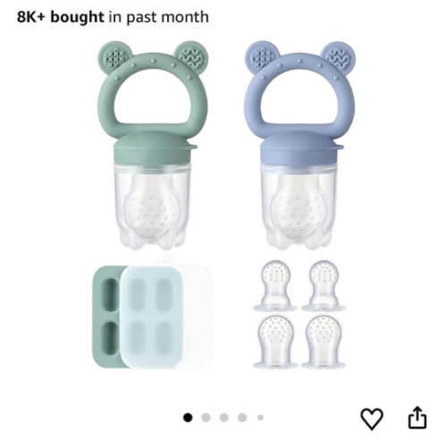 2 Pack Silicone Baby Fruit Feeder with Mini Freezer Tray, Breastmilk Popsicle Molds for Baby Teething Relief, Fresh Food Feeder for Safe Infant Self Feeding, Extra Food Pouches