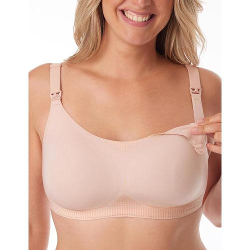 Momcozy Nursing Bras for Breastfeeding, Seamless Ultra Comfort Maternity Bra with Performax™ Technology U Neck Pregnancy Bra - Medium Plus - Oyster Pink