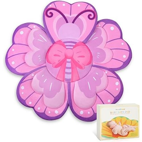 Pink Butterfly Baby Bath Pad - Soft Non-Slip Bathtub Mat for Newborns & Infants, Waterproof Bath Cushion with Flower Design for Sink or Tub, Safe & Comfortable