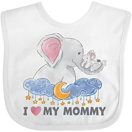 inktastic I Love My Mommy Cute Elephants with Moon and Stars Baby Bib