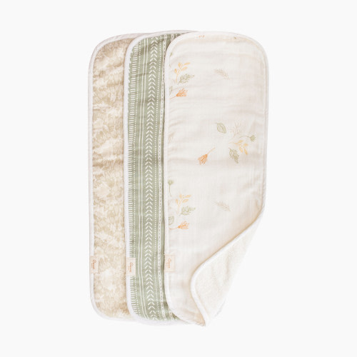Crane Baby Cotton Muslin and Terry Burp Cloth Set (3 Pack) - Willow Ecru/Green