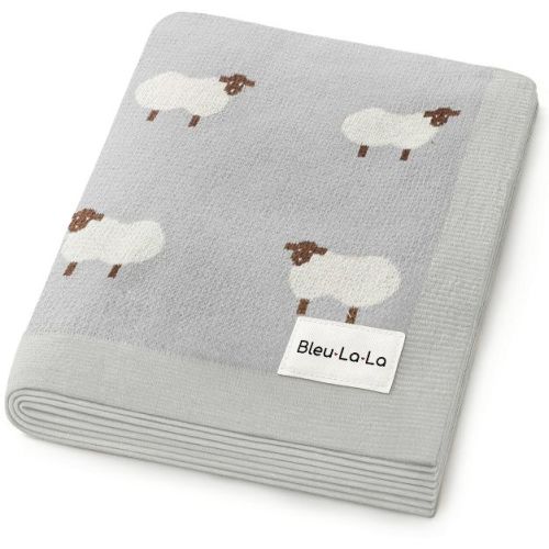 Bleu La La 100% Luxury Cotton Knit Swaddle Receiving Blanket for Blanket for Newborn and Infant Boys and Girls - Sheep - Grey