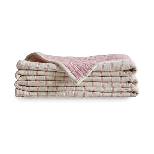 UnHide Summer Cotton Blanket -100% Cotton - Breathable and Lightweight - Cozy Throw Blanket for Outdoor Picnic, Beach, Park, and Backyard - Machine Washable - 60” x 80” - Pink