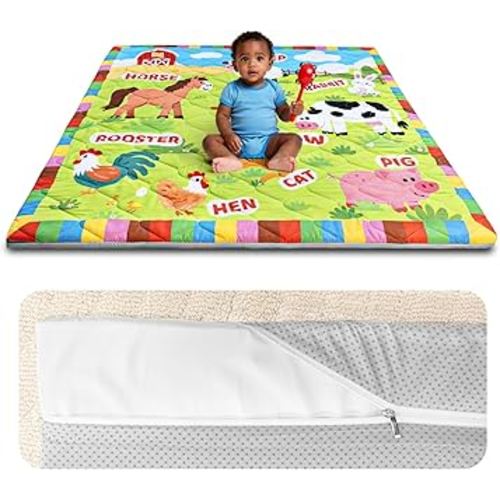 Foam Baby Play Mat 50x50, Removable and Machine Washable Cover, Thicken Cushioning Playmat and Perfect for Playpen, Non-Slip Bottom, Easy to Clean for Infants, Toddlers & Babies(Farm)