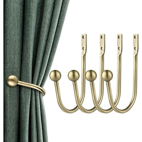 Curtain Holdbacks, 4pcs Curtains Holder Wall Mounted Drapery Tiebacks Retro Window Hook for Home Decor, Antique Brass