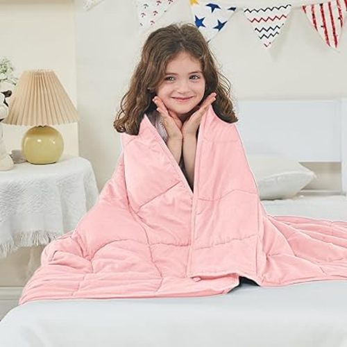 yescool Weighted Blanket (7 lbs, 41" x 60", Pink & Grey) Cooling Heavy Blanket, Perfect for 60-90 lbs, Breathable Throw Blanket Gifts with Premium Glass Bead, Machine Washable