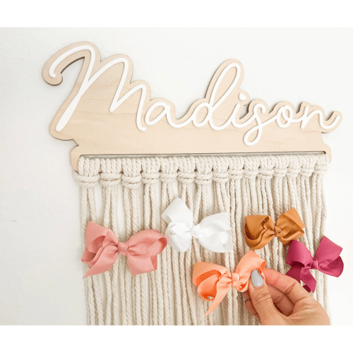 Personalized Macrame Bow Holder Room Decor