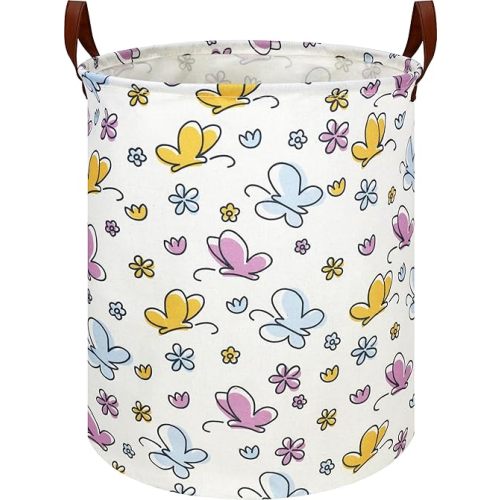 Kids Laundry Hamper,Baby Laundry Basket,Collapsible Nursery Hamper,Waterproof Storage Bin,Clothes Organizer,Gift Basket,Room Decor(Flower Butterfly)