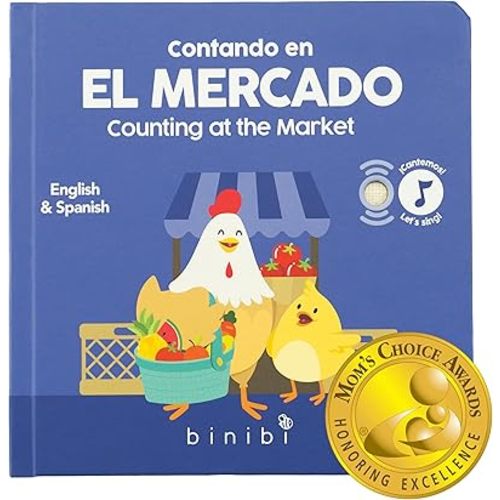 Binibi Spanish Musical Book - Counting at The Market | Bilingual Children's Book for Babies & Toddlers 1-3 | Libro en Espanol para Bebes
