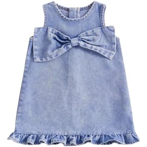Toddler Baby Girl Summer Outfit Ruffle Sleeveless A Line Denim Tank Dress Infant Jean Clothes Playwear Sundress