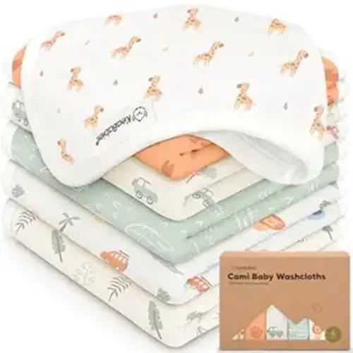 6-Pack Cotton Baby Washcloths for Newborn - Soft & Absorbent Organic Cotton Muslin Wash Cloths for Babies, Infant, Kids, Toddler Towels for Boy, Girl Face Cloths, Scratch-Free Baby Rags (Wilderness)