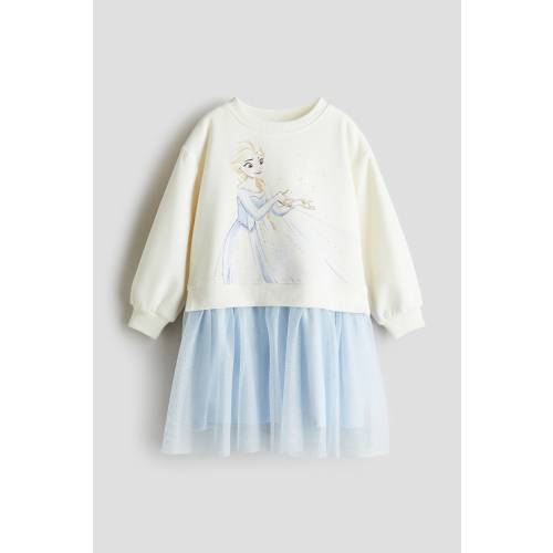 (Size 5-6) PRINTED SWEATSHIRT DRESS WITH TULLE SKIRT