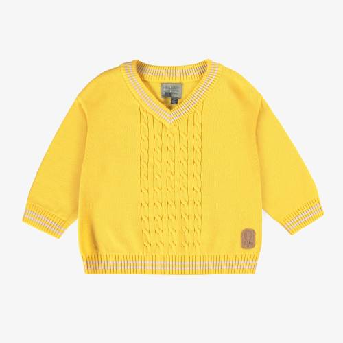 Chandail en tricot jaune col V, bébé - Souris Mini