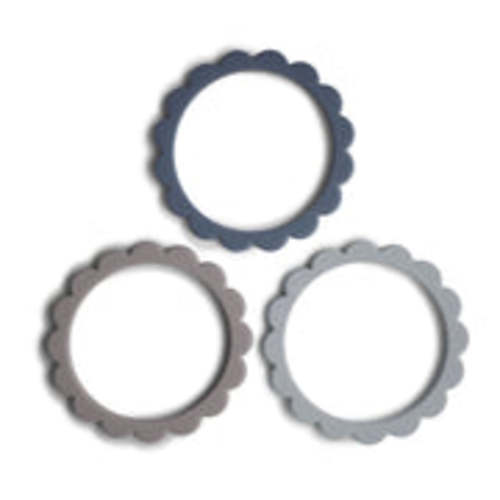 mushie Baby Silicone Flower Teether Bracelet - Steel/Dove Gray/Stone