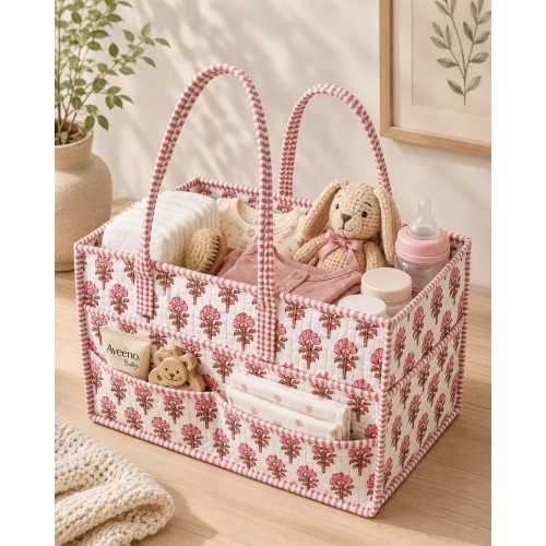 Quilted Baby Diaper Caddy Organizer – Portable Nursery Storage Basket, Baby Shower Gift