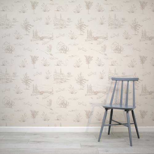 Eilph - Swans and River Scene Pattern Wallpaper Mural