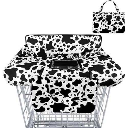 Shopping Cart Cover for Baby 2-in-1 High Chair Cover with Safety Harness Multifunctional Dark Black White Cow Pattern Cart Covers for Babies Soft Padded Grocery Cart Cover for Baby Boy Girl