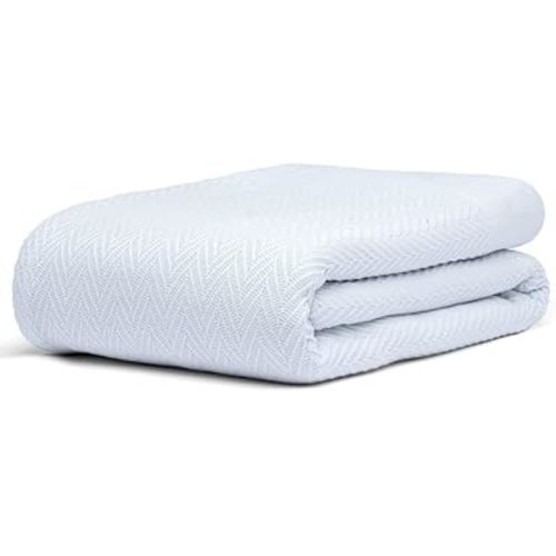 100% Cotton Herringbone Weave Blankets, 66"X90" Twin, Throw Blanket for Bed,All Season Cotton Blanket, Cozy Blanket,Throws Bed Blanket, Throw Blanket for Couch,Modern Home Decor -Light Blue