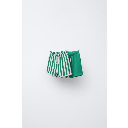 TWO-PACK OF PLAIN AND STRIPED SHORTS - White / Red | ZARA United States