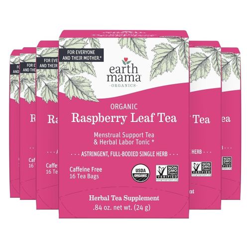 Earth Mama Organic Raspberry Leaf Tea Bags | Labor Tonic & Menstrual Support Herbal Tea, Red Raspberry Leaf Tea for Pregnancy & Postpartum Care Recovery, Caffeine Free Tea, Non GMO, (16 Teabags, 6-Pk)