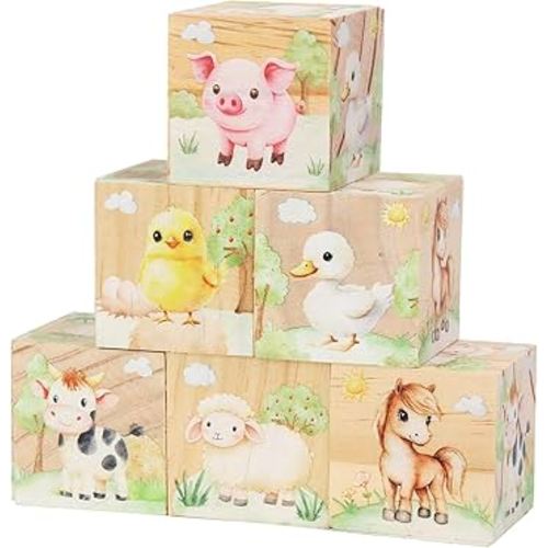 6 Pcs Nursery Decor Blocks, Wooden Nursery Decor for Girls and Boys, Wooden Shelf Decor Bedroom Playroom Decor for Kids Birthday Baby Shower Table Decorations Gifts (Farm Animal)