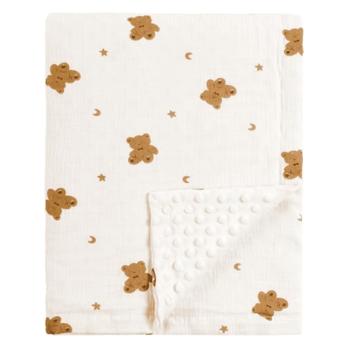 CREVENT 30''X40'' Organic Muslin Cotton Baby Blanket for Newborns, Soft Mink Backing, Essential for Baby Shower Birthday Gift - Bear 75X100cm