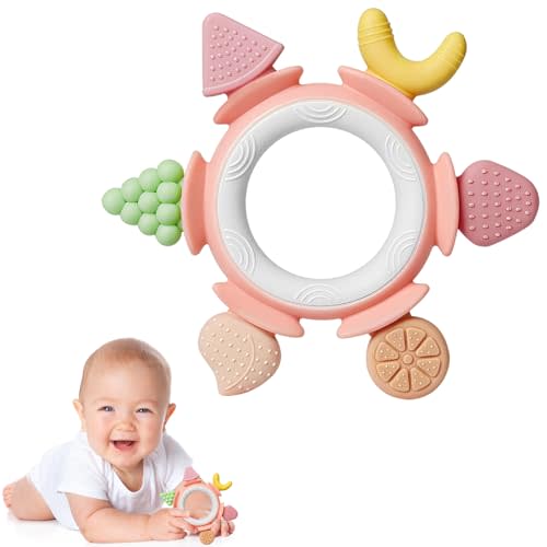 Hooku Silicone Teethers for Babies 6-12 Months, Teething Toys for Babies 0-6 Months, Baby Fruit Teethering Rings, BPA Free Baby Chew Toys, Infants Gifts