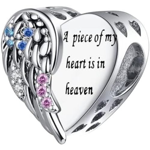 Angel Wing Heart Charm Cubic Zirconia Bead Compatible with Pandora Bracelet Present Her