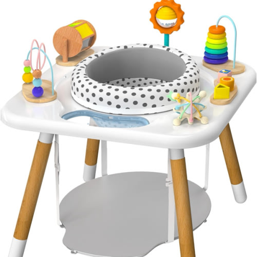 Kizfarm 3-Stage Baby Activity Center, Montessori-Inspired Design, 7 Interactive Toys with Teether, Exersaucer&Toddler Table, Shower Gift, 3 6 12 Month Old Baby Essential, Toy for Baby Infant Toddler