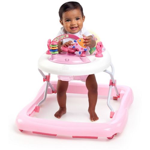 Bright Starts Pretty in Pink Walk-A-Bout Baby Walker - JuneBerry Delight: Adjustable Height, Plays Music, Non-Skid Feet, Folds for Easy Storage