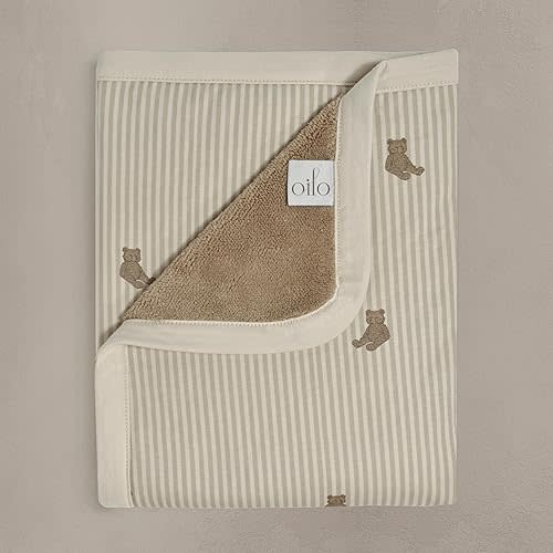 Oilo Baby Blanket, Luxury Soft Plush Chenille Backing & Turkish Cotton Jersey Print, Double Layered, 30" x 40", Rolled Jersey Edge Trim, Machine Washable, Perfect for Infant or Toddlers (Bear)