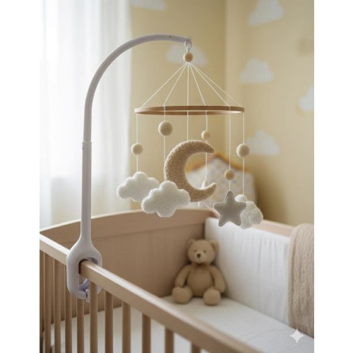 Felt Moon and Stars Baby Mobile – Handmade Nursery Decor –Neutral Shower Gift – Pastel Clouds Decoration