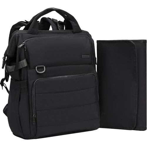 BELALIFE Baby Diaper Backpack Bag, Baby Essentials Travel Backpack for Moms Dads, with Changing Pad, Insulated Bottle Holders & Stroller Straps, Black
