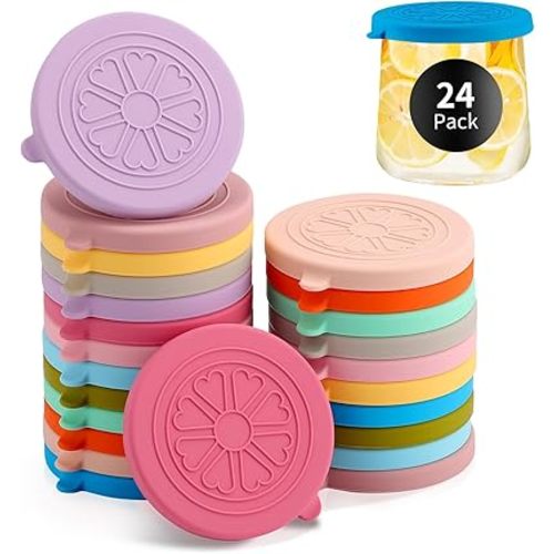 Colorful Silicone Lids For 5 Oz Glass Yogurt Jars | 24 Pack Covers Fit Oui Bottles | Leakproof, Reusable, Food-Grade