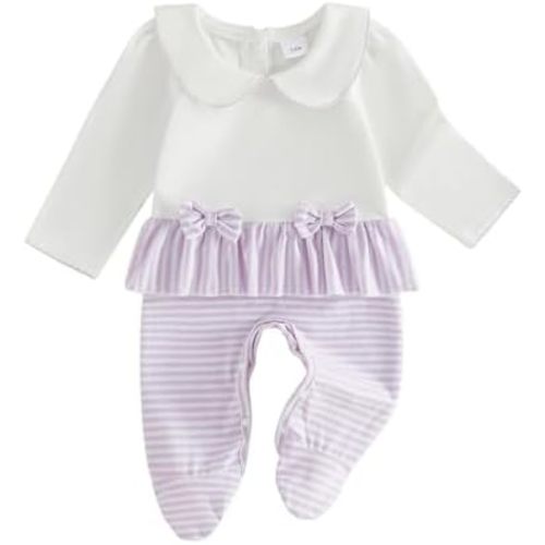 Socutebabe Newborn Baby Girl Coming Home Outfit Ruffle Romper Onesie Cute Ribbed Knit Jumpsuit Winter Clothes and Headband
