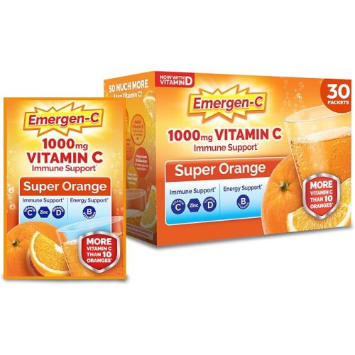 Emergen-C Vitamin C 1000mg Immune Support Powder, Orange, 30 Packets