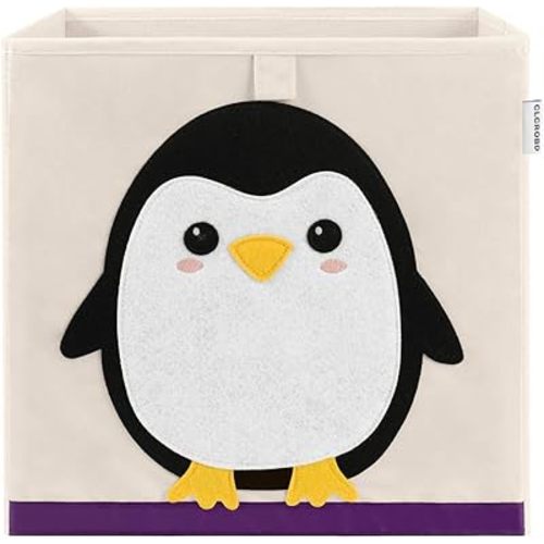CLCROBD Foldable Animal Cube Storage Bins Fabric Toy Box/Chest/Organizer for Kids Nursery, 13 inch (Penguin)