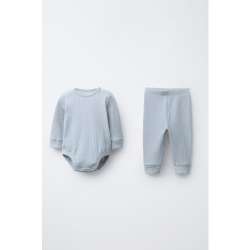WAFFLE BODYSUIT AND LEGGING SET - Light blue | ZARA Canada