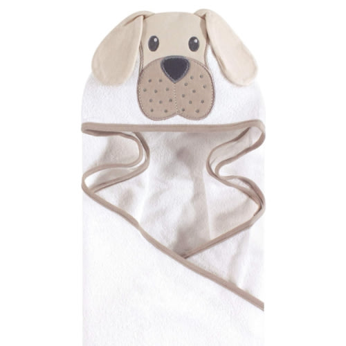 Hudson Baby Unisex Baby Cotton Animal Face Hooded Towel, Tan Puppy, One Size
