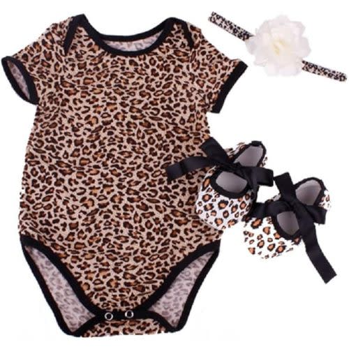 Hooyi Barboteuse pour nouveau-né et fille Motif léopard- Brun