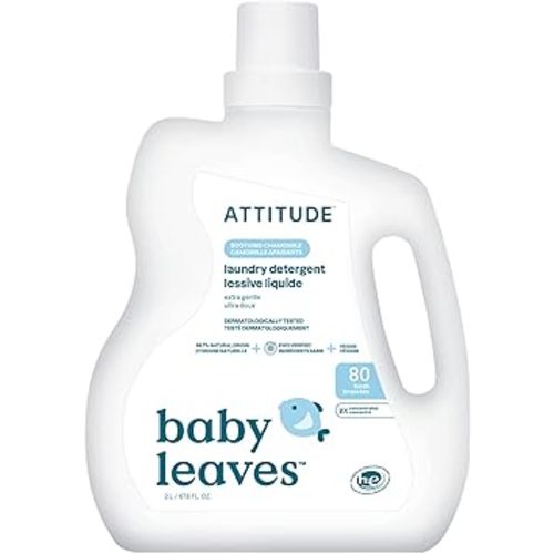 ATTITUDE Baby Laundry Detergent Liquid, EWG Verified, Safe for Baby Clothes, Infant and Newborn, Naturally Derived, HE Compatible, Soothing Chamomile, 80 Loads, 67.6 Fl Oz (AMAZON EXCLUSIVE)