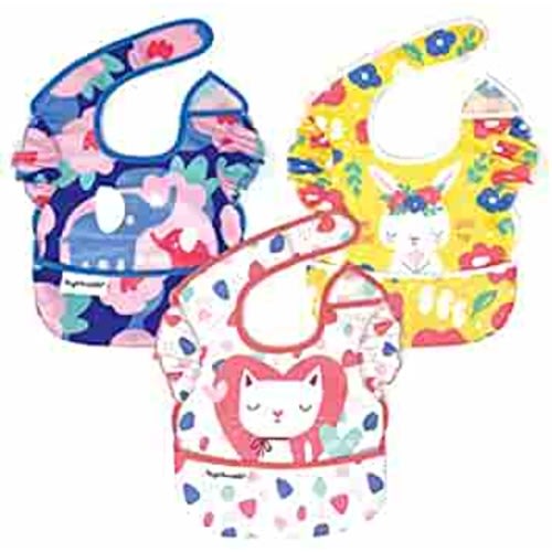 Tiny Twinkle Mess-Proof Easy Bib 3 Pack - Baby & Toddler Waterproof Bib with Adjustable Closure, 6-24 Months (Kitty Elephant Bunny)