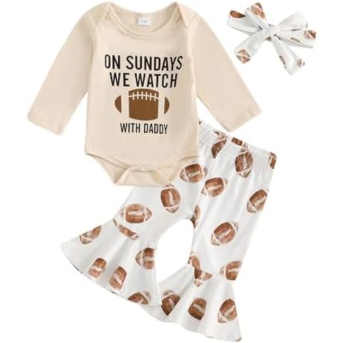 Newborn Baby Girl Football Outfit Romper Bell Bottoms Game Day Clothes